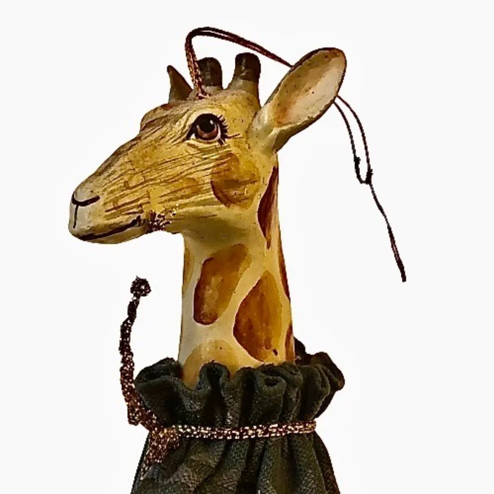 Christmas Ornament Giraffe on a Dress on a Stick Wood Animal